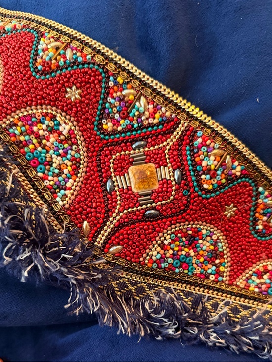 None Accessories - Bohemian Beaded Fringe Waist Belt - Red- stretch style